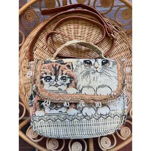 Vintage Cat Tapestry Crossbody Purse Kitten Shoulder Bag Removable Strap